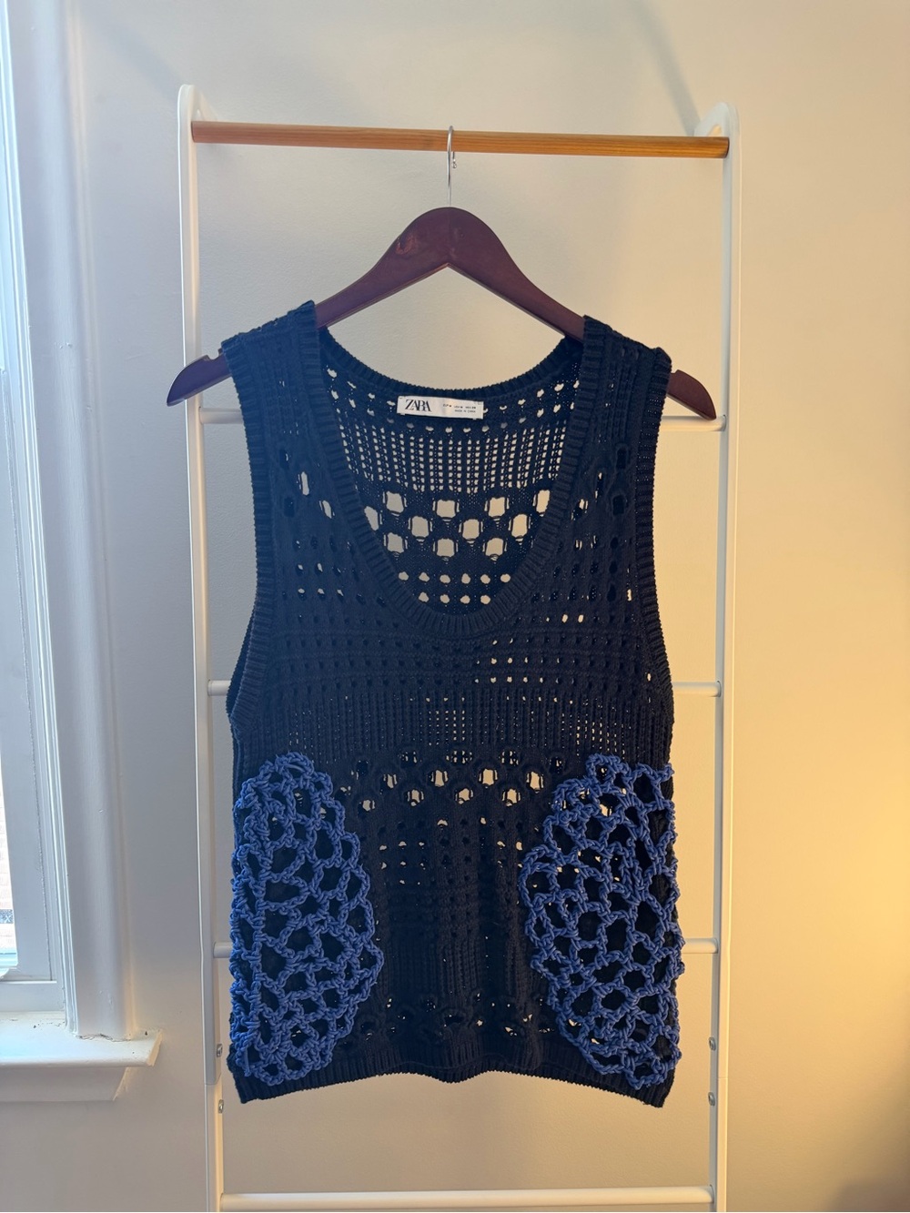 Zara Blue Crochet Tank with Blue woven Details
